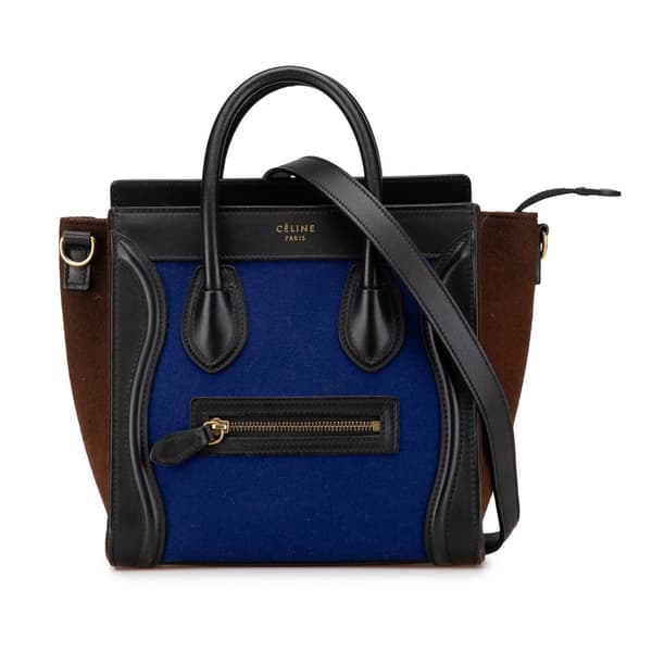 Pre-owned Celine Nano Tricolor Felt Luggage Tote Blue