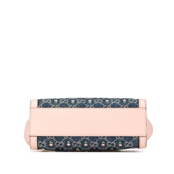 Pre-owned Gucci Small GG Denim Embroidery Ophidia Satchel Blue