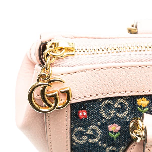 Pre-owned Gucci Small GG Denim Embroidery Ophidia Satchel Blue