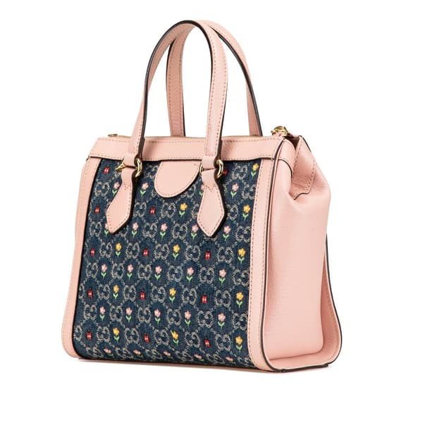 Pre-owned Gucci Small GG Denim Embroidery Ophidia Satchel Blue
