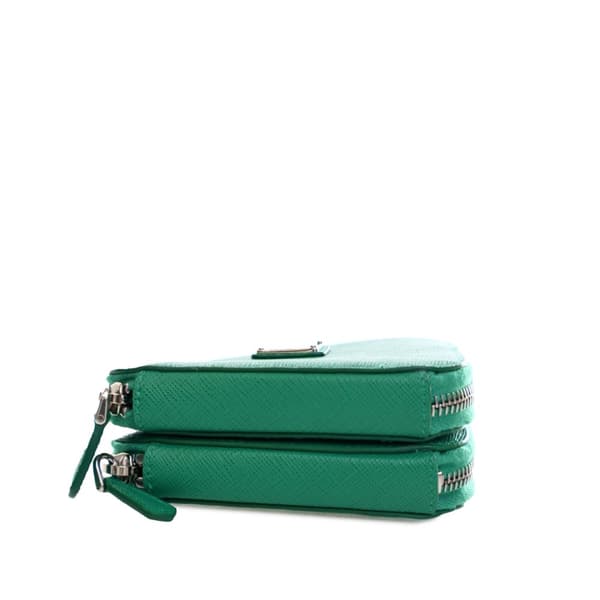 Pre-owned Prada Mini Saffiano Lux Double Triangle Satchel Green