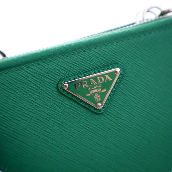 Pre-owned Prada Mini Saffiano Lux Double Triangle Satchel Green