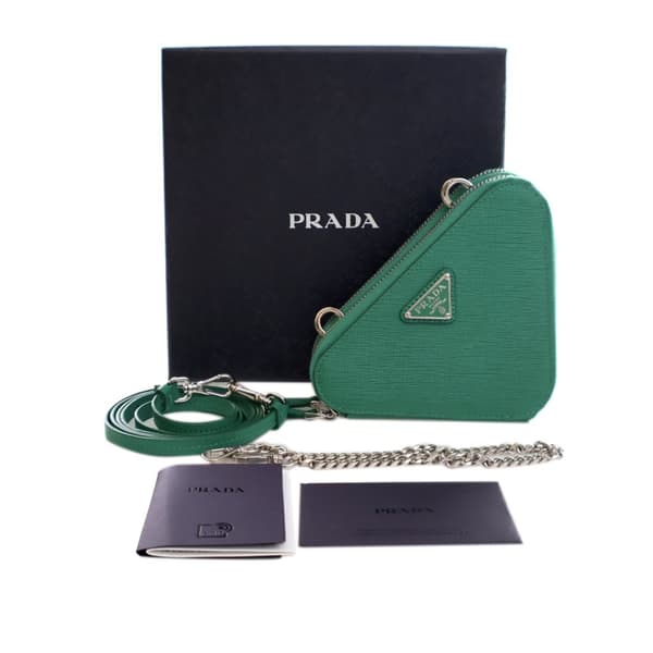 Pre-owned Prada Mini Saffiano Lux Double Triangle Satchel Green