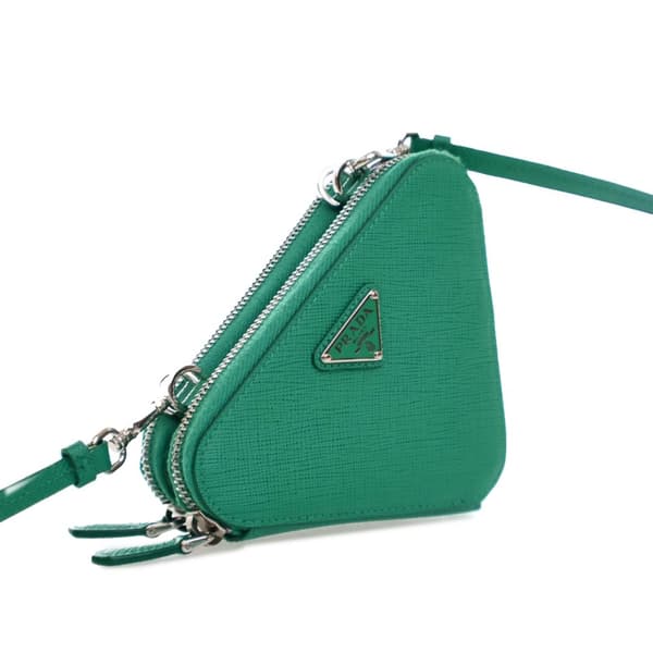 Pre-owned Prada Mini Saffiano Lux Double Triangle Satchel Green