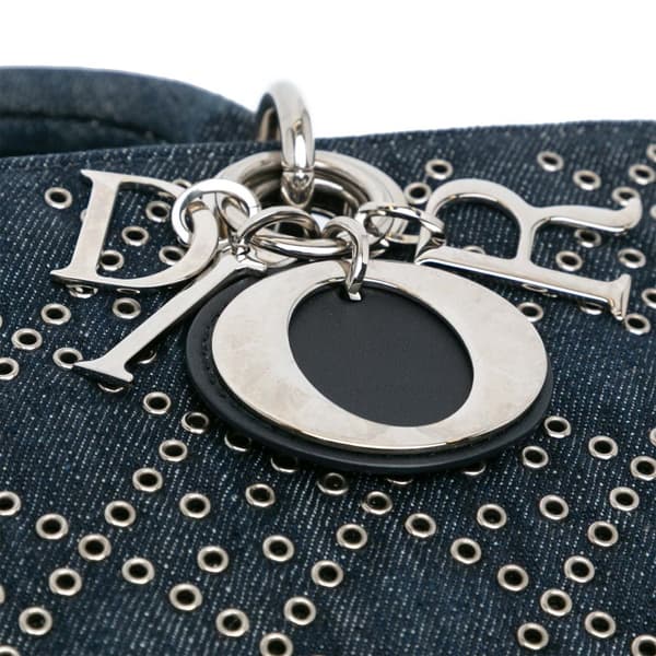 Pre-owned Dior Medium Denim Cannage Eyelet Lady D Joy Blue