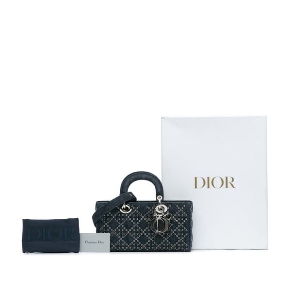 Pre-owned Dior Medium Denim Cannage Eyelet Lady D Joy Blue