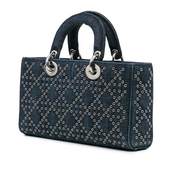Pre-owned Dior Medium Denim Cannage Eyelet Lady D Joy Blue