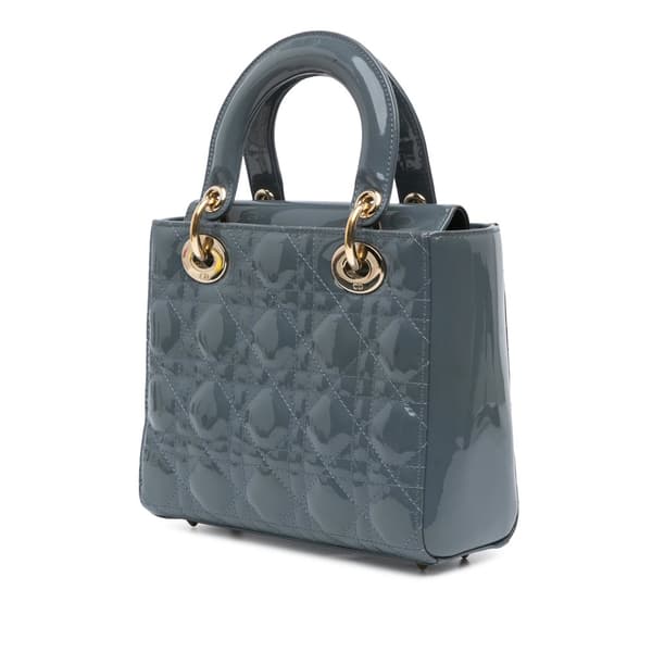 Pre-owned Dior Small Patent Cannage Lady Dior Blue