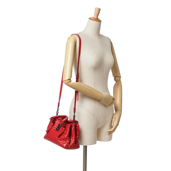 Pre-owned Bottega Veneta Small Intrecciato Roma Red