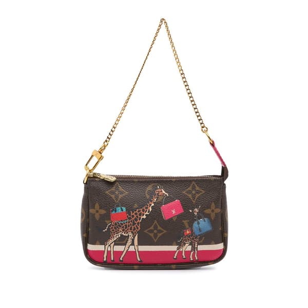 Pre-owned Louis Vuitton Monogram Giraffe Christmas Mini Pochette Accessoires Brown
