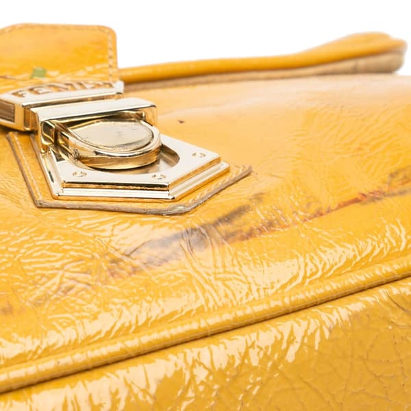Pre-owned Fendi Patent Leather Push Lock Satchel Yellow