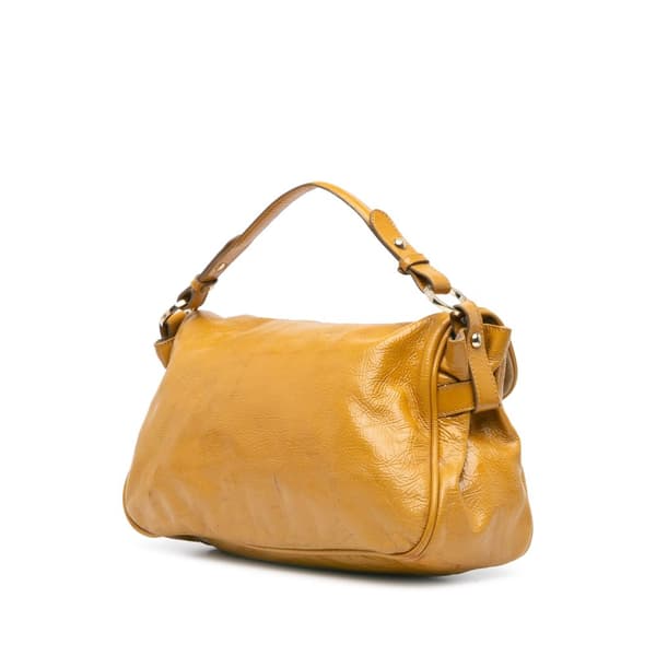 Pre-owned Fendi Patent Leather Push Lock Satchel Yellow