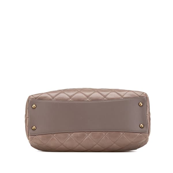 Pre-owned Chanel Quilted Glazed Calfskin Gold Bar Tote Brown
