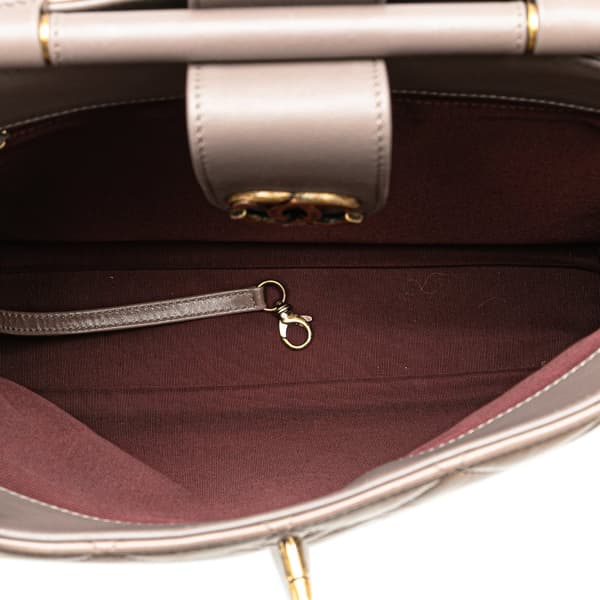 Pre-owned Chanel Quilted Glazed Calfskin Gold Bar Tote Brown