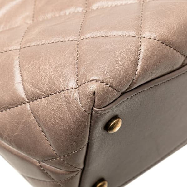 Pre-owned Chanel Quilted Glazed Calfskin Gold Bar Tote Brown