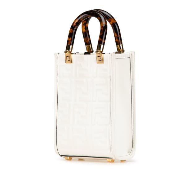 Pre-owned Fendi Mini Zucca Embossed Leather Sunshine Shopper Tote White