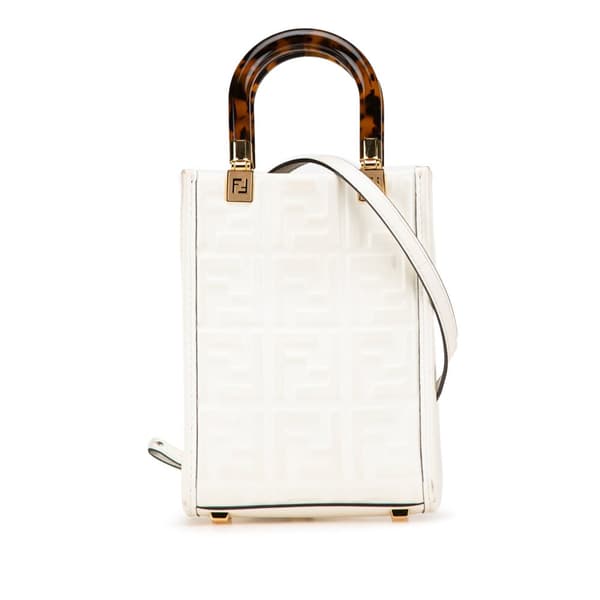 Pre-owned Fendi Mini Zucca Embossed Leather Sunshine Shopper Tote White