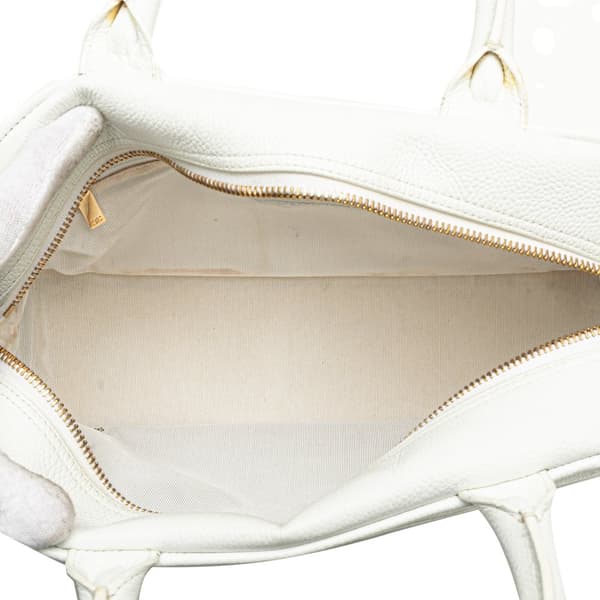 Pre-owned Chanel CC Quilted Caviar Bowling Bag White