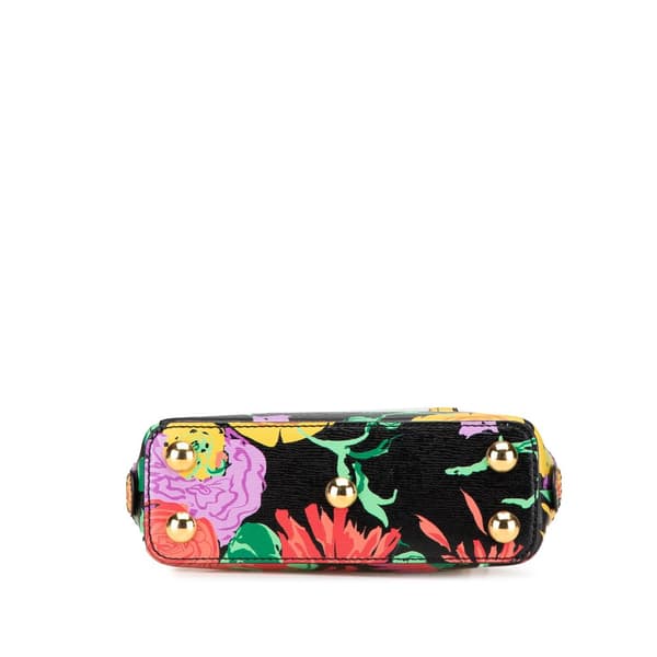 Pre-owned Gucci Ken Scoot New Shangai Mini Calfskin Jenny Floral Print Horsebit 1955 Top Handle Bag Black