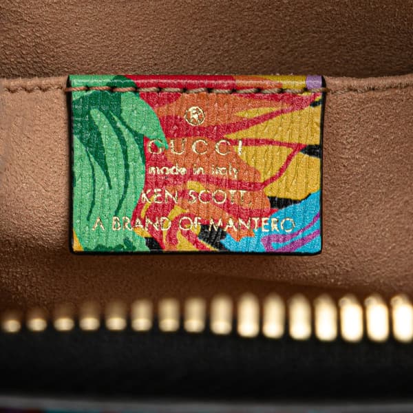 Pre-owned Gucci Ken Scoot New Shangai Mini Calfskin Jenny Floral Print Horsebit 1955 Top Handle Bag Black