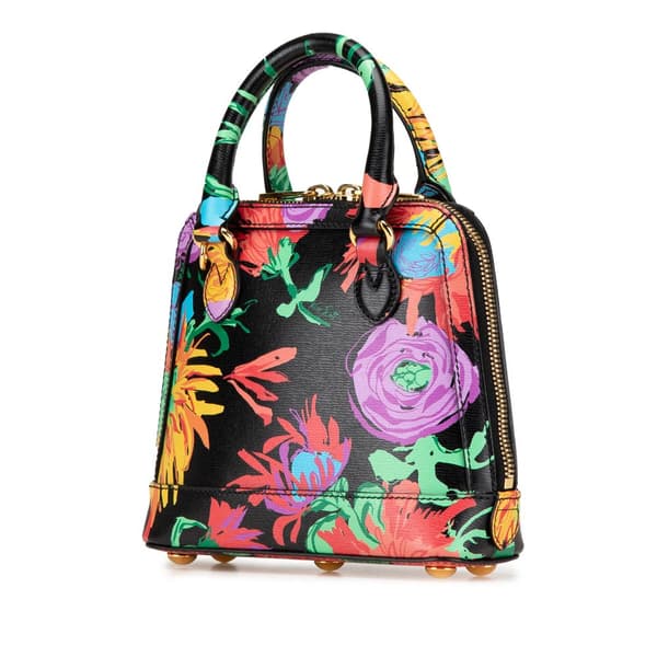 Pre-owned Gucci Ken Scoot New Shangai Mini Calfskin Jenny Floral Print Horsebit 1955 Top Handle Bag Black
