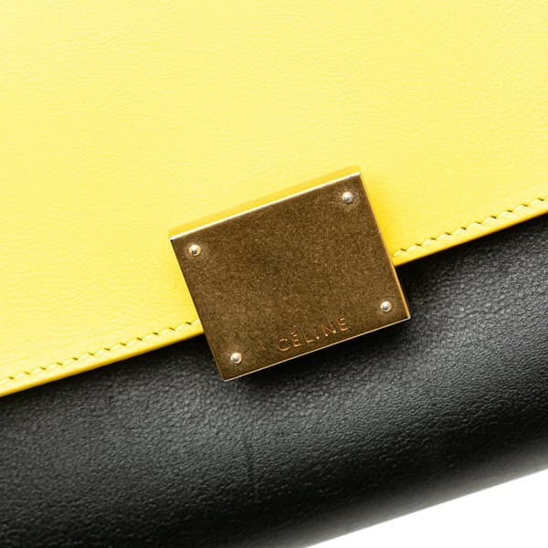 Pre-owned Celine Small Tricolor Leather Trapeze Satchel Black