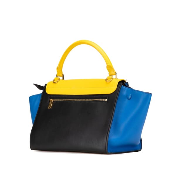 Pre-owned Celine Small Tricolor Leather Trapeze Satchel Black