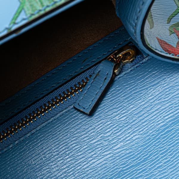 Pre-owned Gucci Small Leather Flora Sylvie Satchel Blue