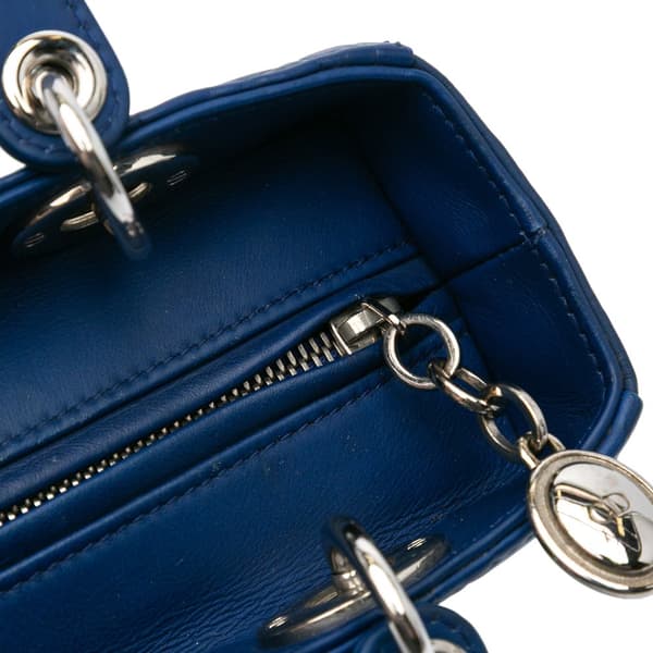 Pre-owned Dior Medium Ultra Matte Calfskin Cannage Lady Dior Blue