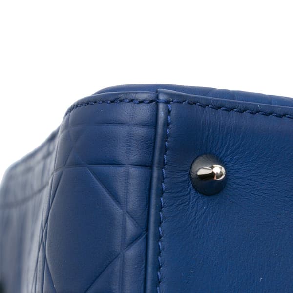Pre-owned Dior Medium Ultra Matte Calfskin Cannage Lady Dior Blue