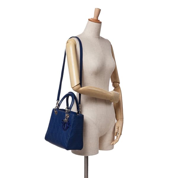 Pre-owned Dior Medium Ultra Matte Calfskin Cannage Lady Dior Blue