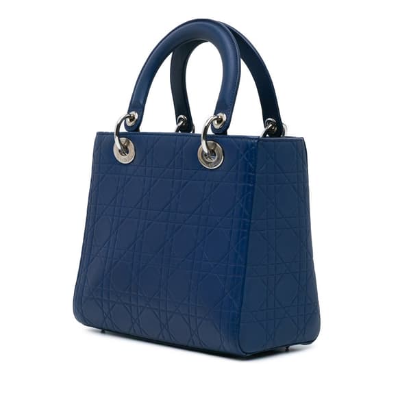 Pre-owned Dior Medium Ultra Matte Calfskin Cannage Lady Dior Blue