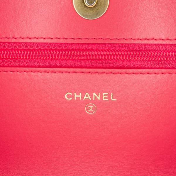 Pre-owned Chanel Tweed 19 Wallet On Chain Pink