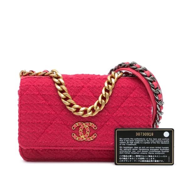 Pre-owned Chanel Tweed 19 Wallet On Chain Pink