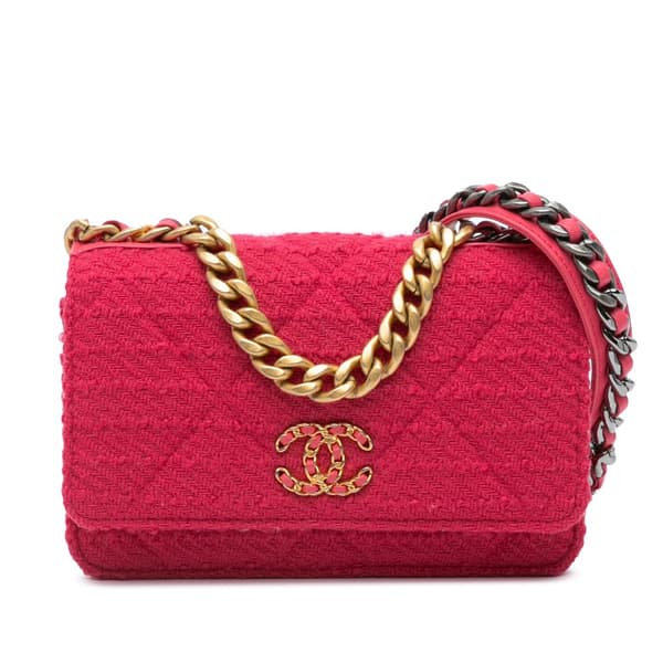 Pre-owned Chanel Tweed 19 Wallet On Chain Pink
