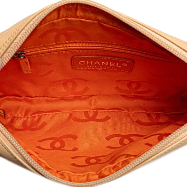 Pre-owned Chanel Lambskin Cambon Ligne Pochette Brown