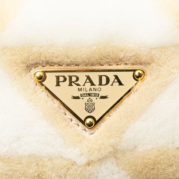 Pre-owned Prada Mini Shearling Symbole Triangle Satchel Brown