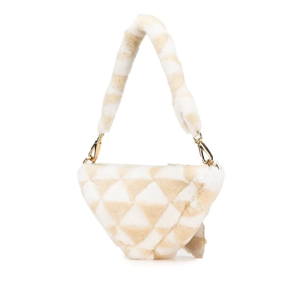 Pre-owned Prada Mini Shearling Symbole Triangle Satchel Brown