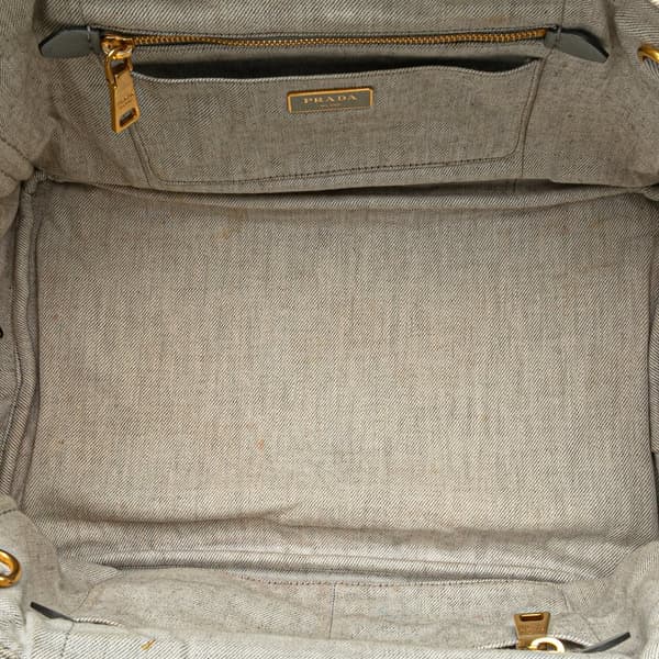 Pre-owned Prada Denim Canapa Logo Satchel Gray