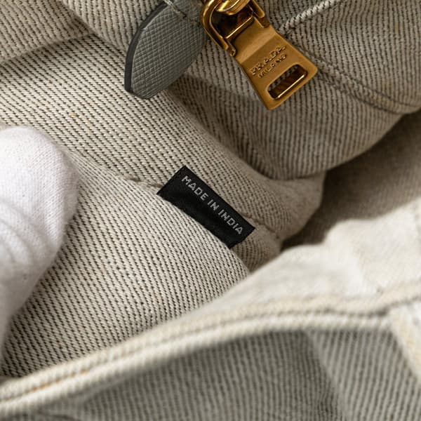 Pre-owned Prada Denim Canapa Logo Satchel Gray