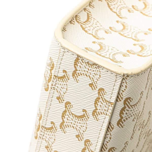 Pre-owned Celine Mini Triomphe Coated Canvas Vertical Cabas Satchel White