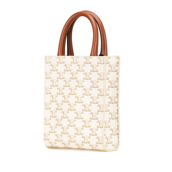 Pre-owned Celine Mini Triomphe Coated Canvas Vertical Cabas Satchel White