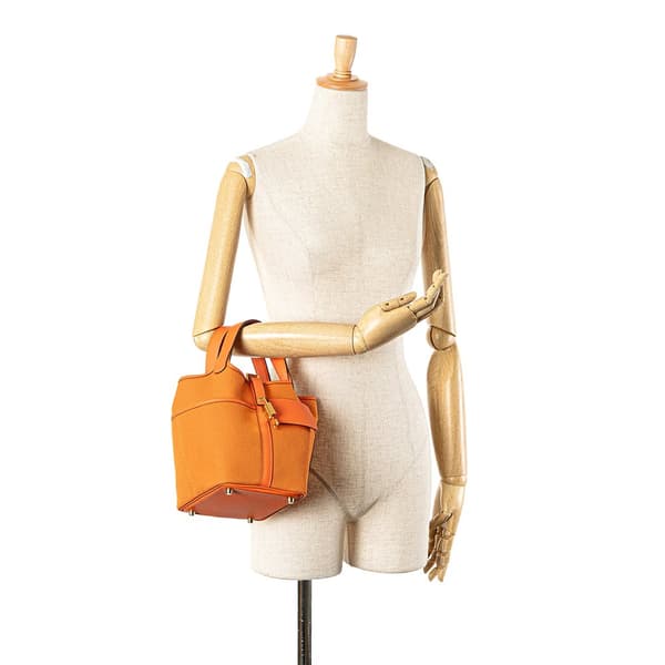 Pre-owned Hermès Toile Goeland and Swift Cargo Picotin Lock 18 Orange