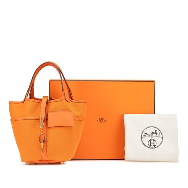 Pre-owned Hermès Toile Goeland and Swift Cargo Picotin Lock 18 Orange