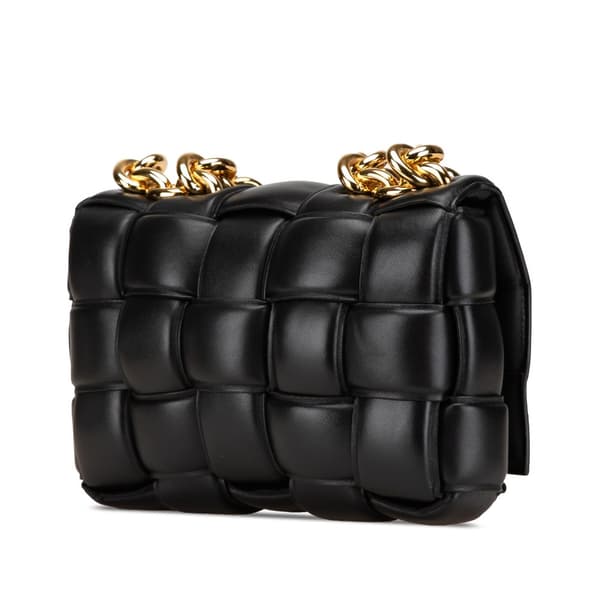 Pre-owned Bottega Veneta Nappa Intrecciato Padded Chain Cassette Satchel Black