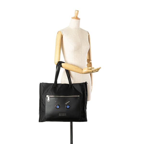 Pre-owned Fendi Large Nylon Fendi Faces Tote Black