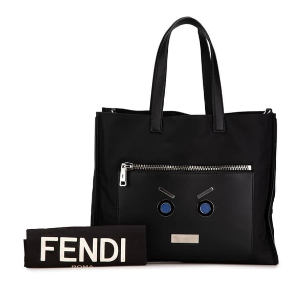 Pre-owned Fendi Large Nylon Fendi Faces Tote Black