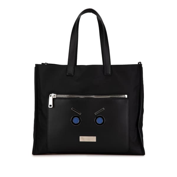 Pre-owned Fendi Large Nylon Fendi Faces Tote Black