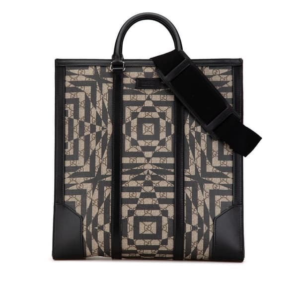 Pre-owned Gucci GG Supreme Caleido Vertical Tote Brown