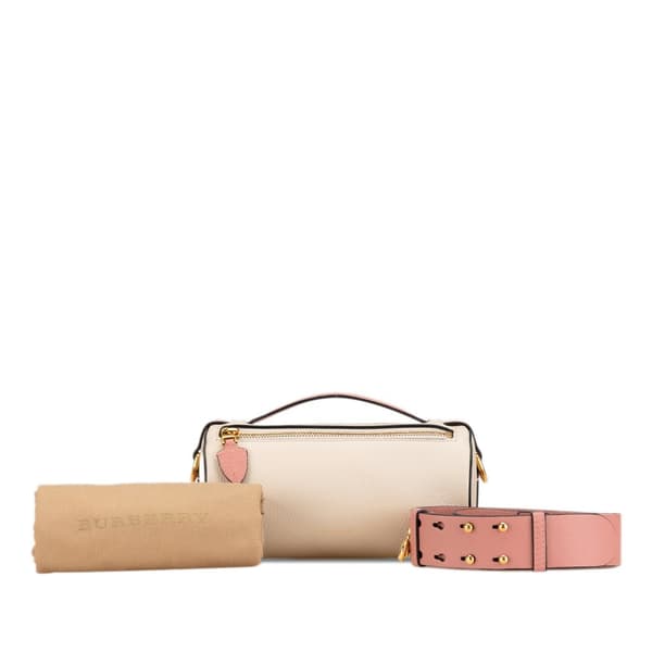 Pre-owned Burberry Leather The Barrel Satchel White